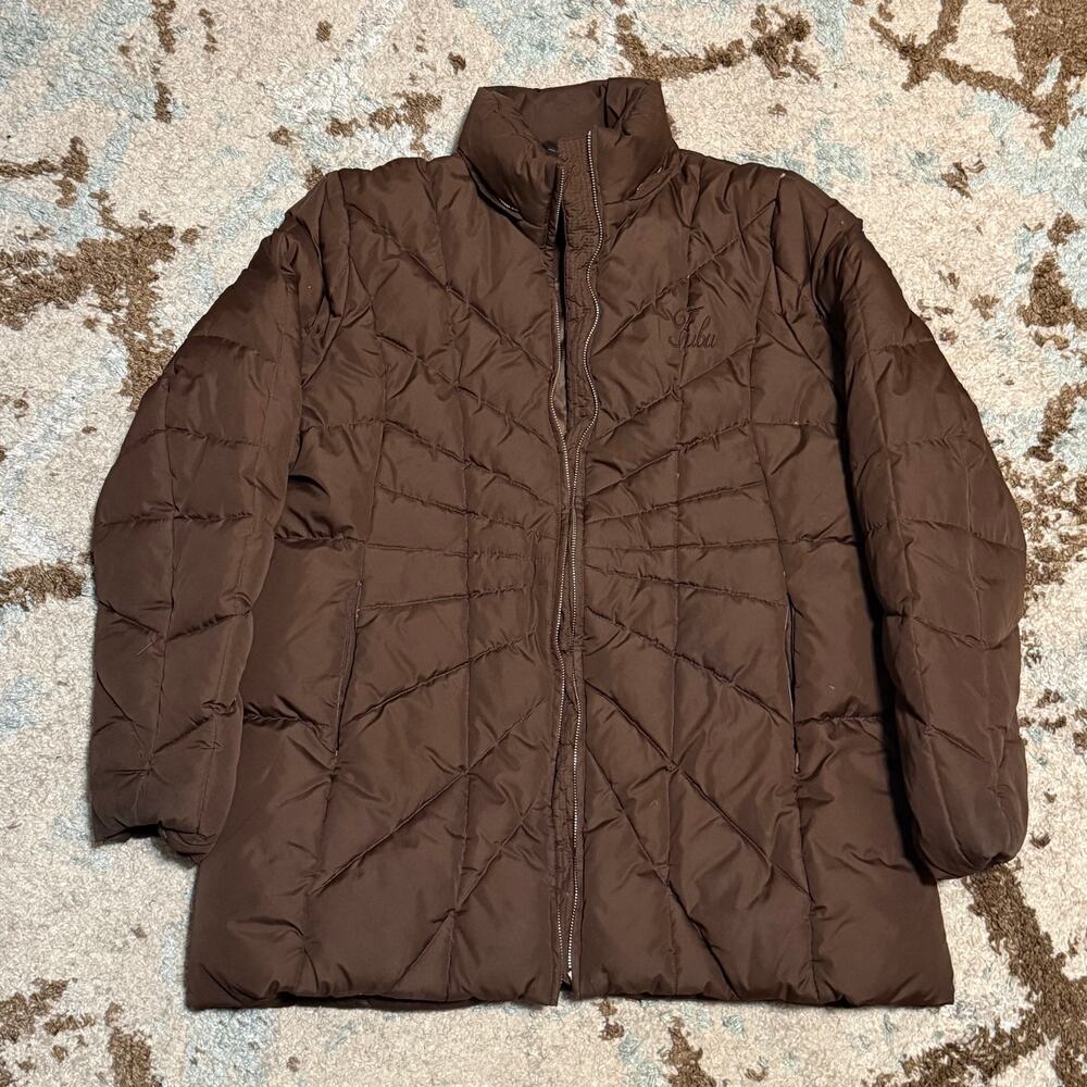 Vintage FUBU For Us By Us Down Puffer Jacket Size Large Brown Y2K